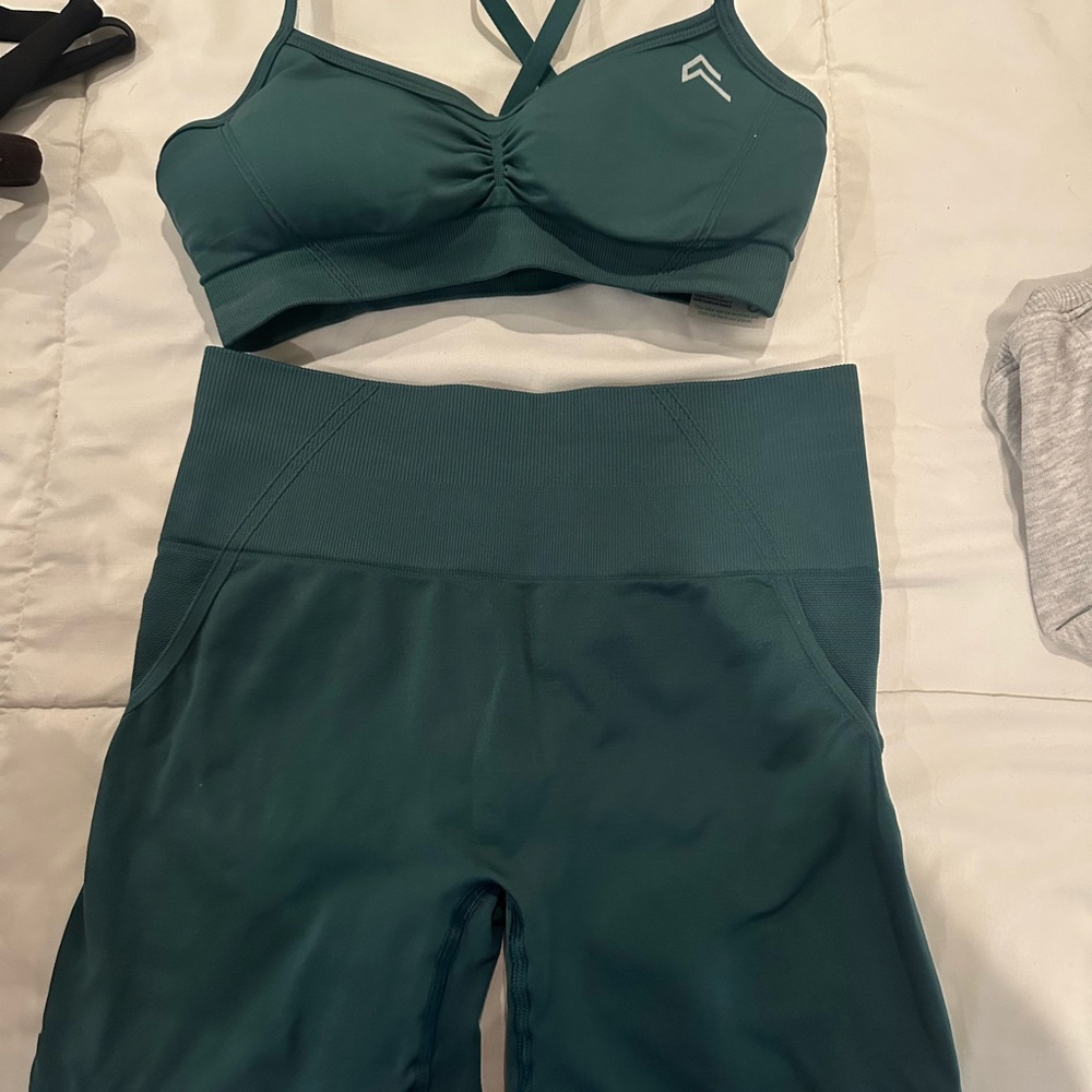 Oner active marine teal Sports Bra and shorts  Set